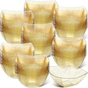 Ashenby 100 Pcs Plastic Serving Bowls Disposable Square, Gold Glitter, 8 oz