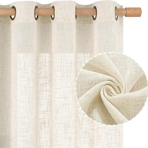 Aldernest Cream Ivory Linen Semi Sheer Curtains 84 inch Length for Bedroom, 1.19 kg, Natural, 2 Count