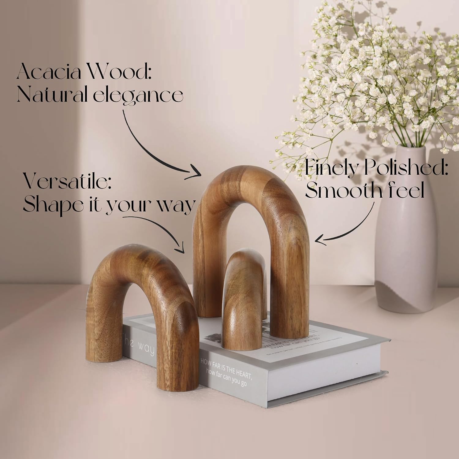 Ashenby 3 Pcs Wood Shelf Decor Aesthetic, Modern Aesthetic Home Decor Accent, 1.2 pounds, Large, Brown