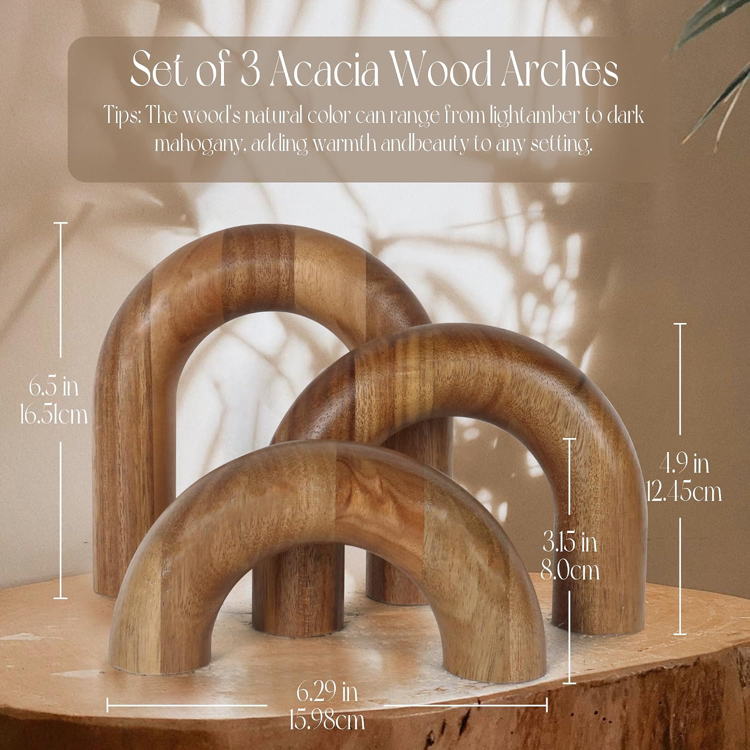 Ashenby 3 Pcs Wood Shelf Decor Aesthetic, Modern Aesthetic Home Decor Accent, 1.2 pounds, Large, Brown
