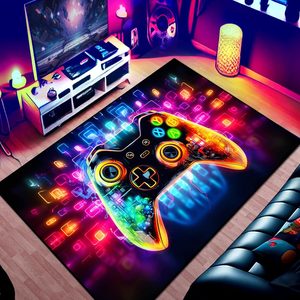 Aldernest Gaming Area Rug, Transparent Gamepad and Colorful Lighting Background, Modern, 3 pounds, 3'4" x 5' (Rectangular), Lighting Gamepad