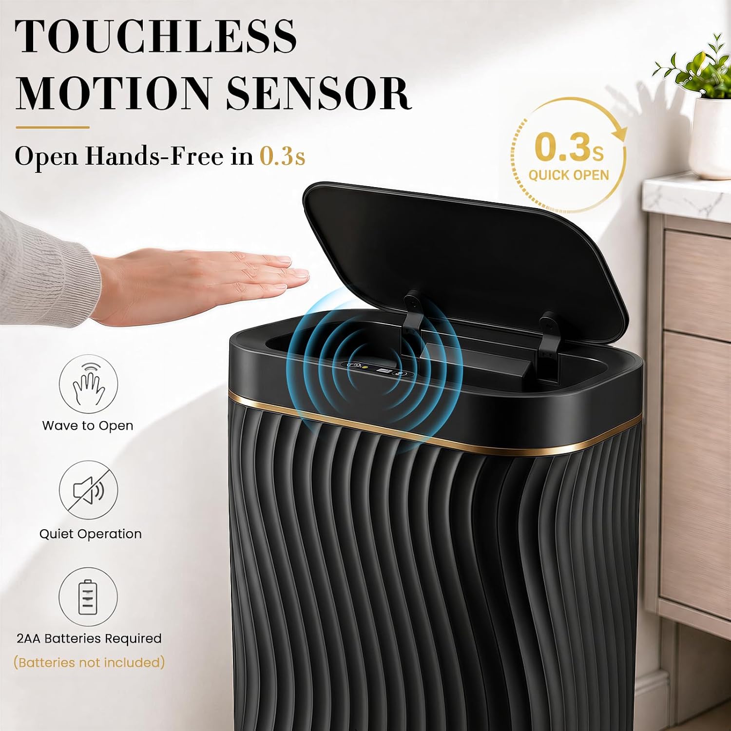 Aldernest Bathroom Small Trash Can with Automatic Touchless Lid, 1.04 kg