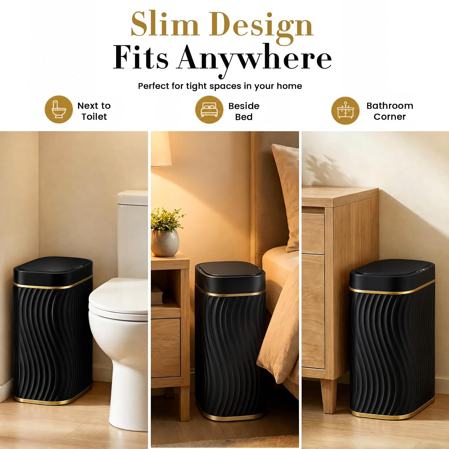 Aldernest Bathroom Small Trash Can with Automatic Touchless Lid, 1.04 kg