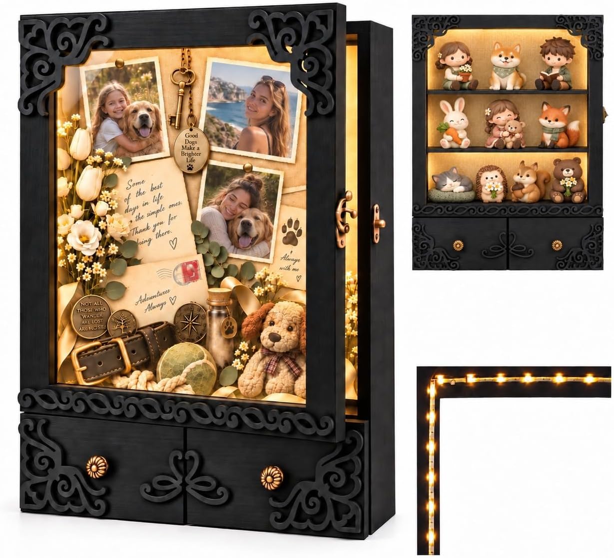 Ashenby 11x16 Shadow Box Frame with Shelves, Memorial Display Case, Black, 1.94 kg, Classic Black