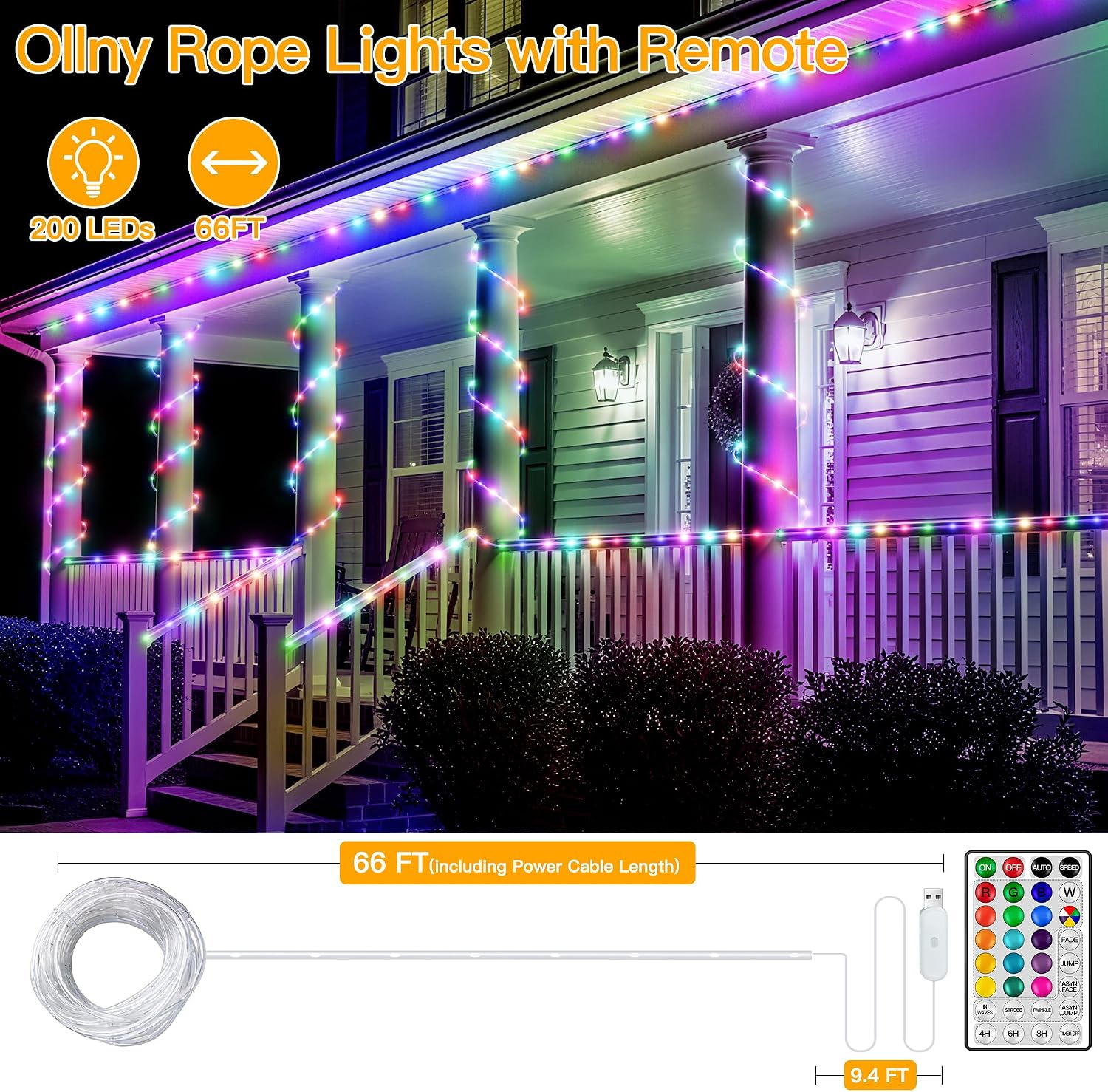 Harborstead Color Changing Rope Lights Outdoor, 66FT 200LED String Lights