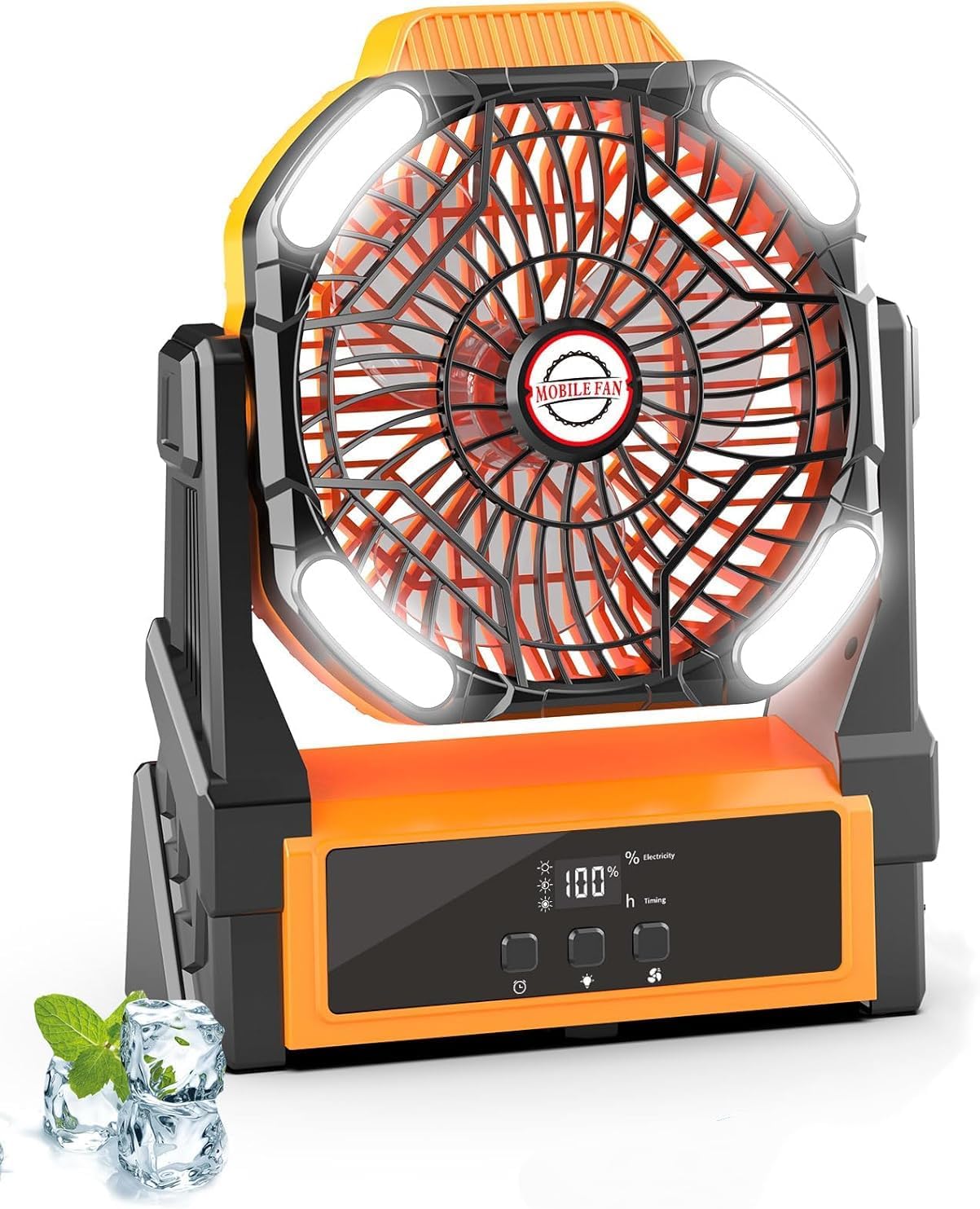 Aldernest 20000mAh Portable Camping Fan Battery Rechargeable with LED Light, Small, Orange