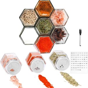 Barleyfield Set of 10 Magnetic Spice Jars for Refrigerator, 2.2 inches x 2.2 inches, Transparent