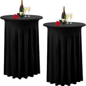 Aldernest 2 Pack Cocktail Table Covers 32"x 43" Spandex Stretch Round Cocktail Tablecloths with Wavy Drapes Fitted High Top Bar Table Skirt for