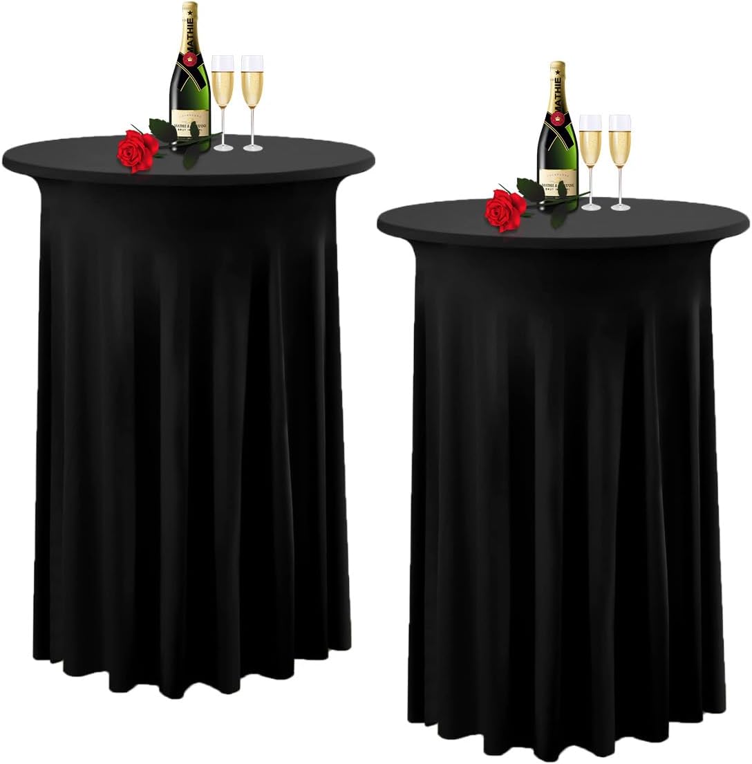 Aldernest 2 Pack Cocktail Table Covers 32"x 43" Spandex Stretch Round Cocktail Tablecloths with Wavy Drapes Fitted High Top Bar Table Skirt for