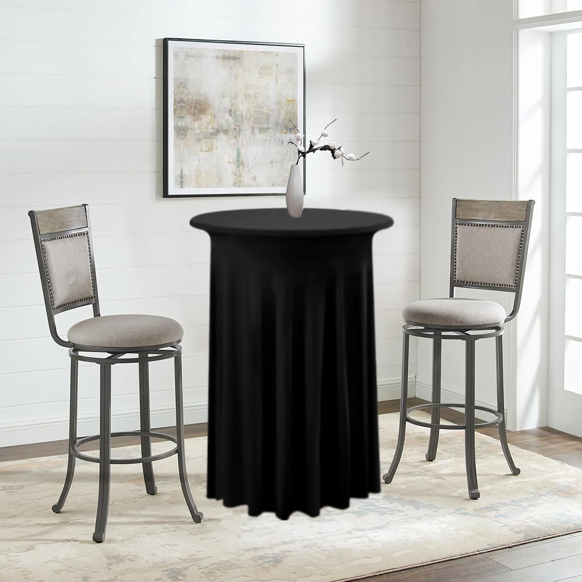 Aldernest 2 Pack Cocktail Table Covers 32"x 43" Spandex Stretch Round Cocktail Tablecloths with Wavy Drapes Fitted High Top Bar Table Skirt for