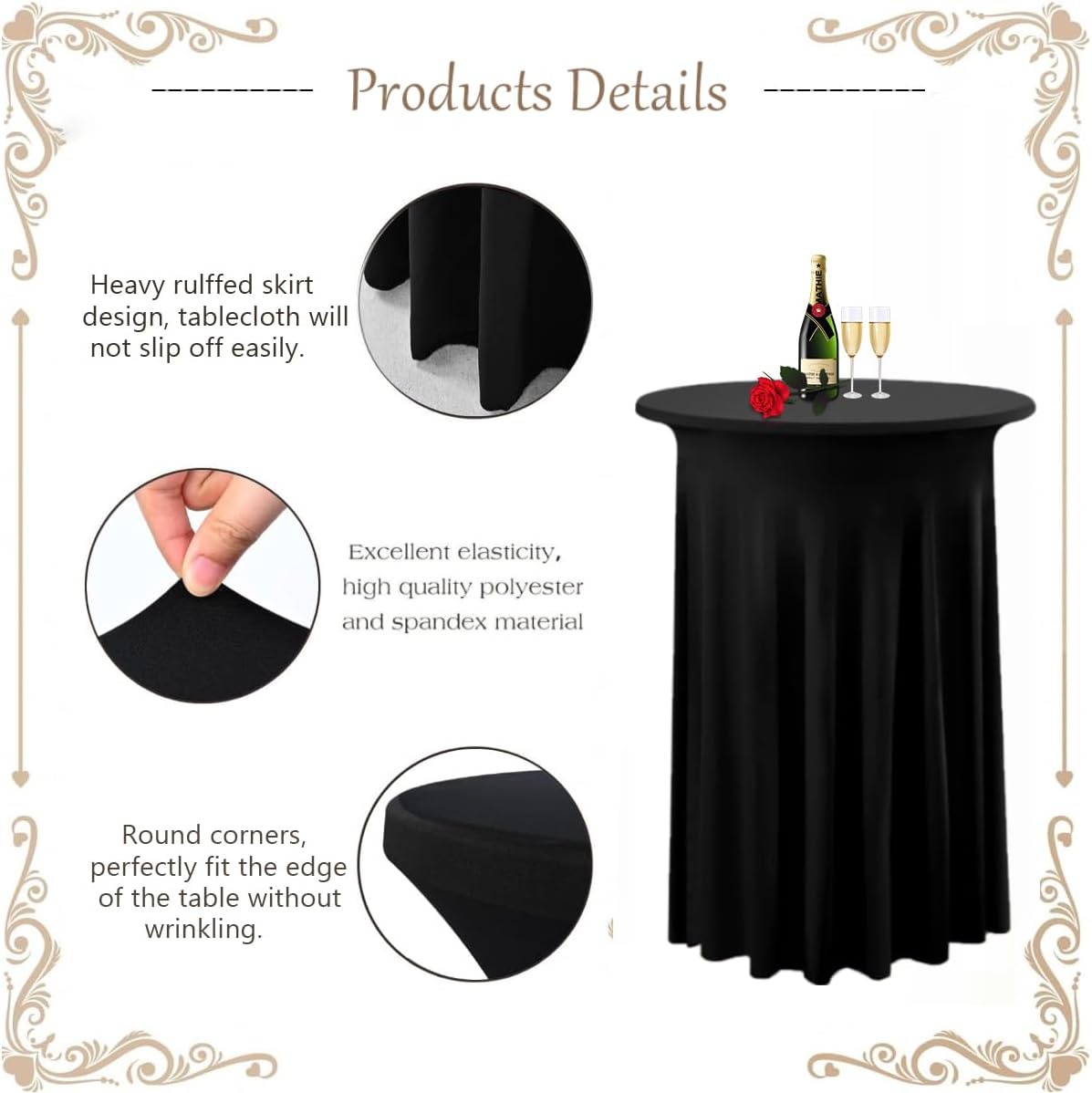 Aldernest 2 Pack Cocktail Table Covers 32"x 43" Spandex Stretch Round Cocktail Tablecloths with Wavy Drapes Fitted High Top Bar Table Skirt for