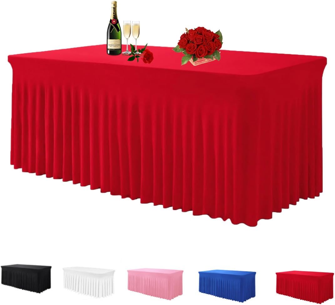 Aldernest Red Spandex Tablecloth for 6FT Rectangle Table, Table Skirt, 1.5 pounds, 72" x 30" (Rectangular)