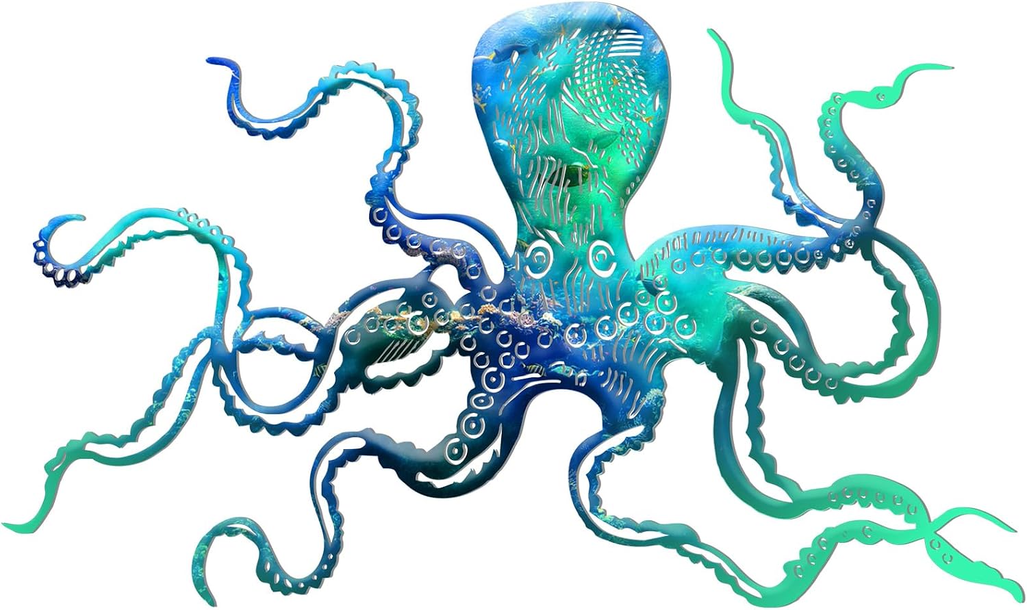 Aldernest Octopus Metal Wall Art Octopus Wall Decor 18 x 11 Inch, 12.96 ounces, Ocean Blue