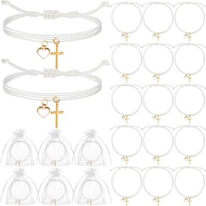 Ashenby 30 Sets Cross Bracelets Bulk Baptism Christian Jesus Gifts, Gold, Organza bags: about 3.54 x 4.72 inches