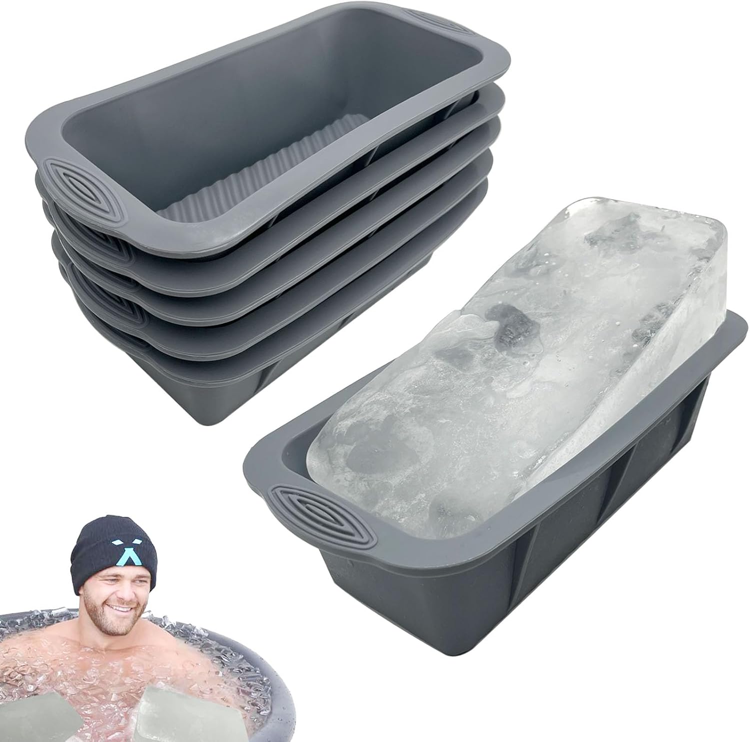 Aldernest 6Pcs Extra Large Ice Block Mold, Large Silicone Ice Molds for Ice Bath, 0.86 kg, 8.5 x 4.5 x 2.5 inches