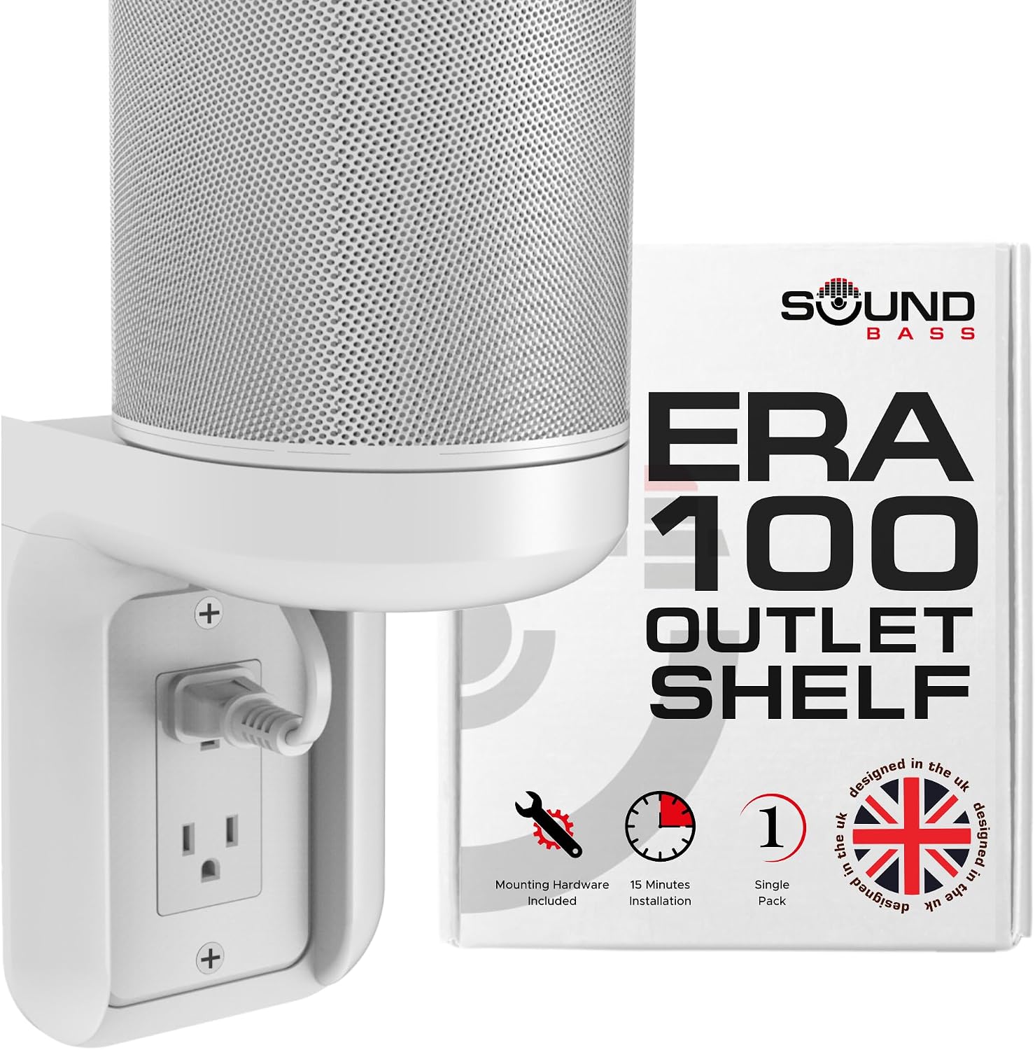 Birchmont ERA100 Shelf Wall Outlet AC, White, Plug Mount Organizer, Single
