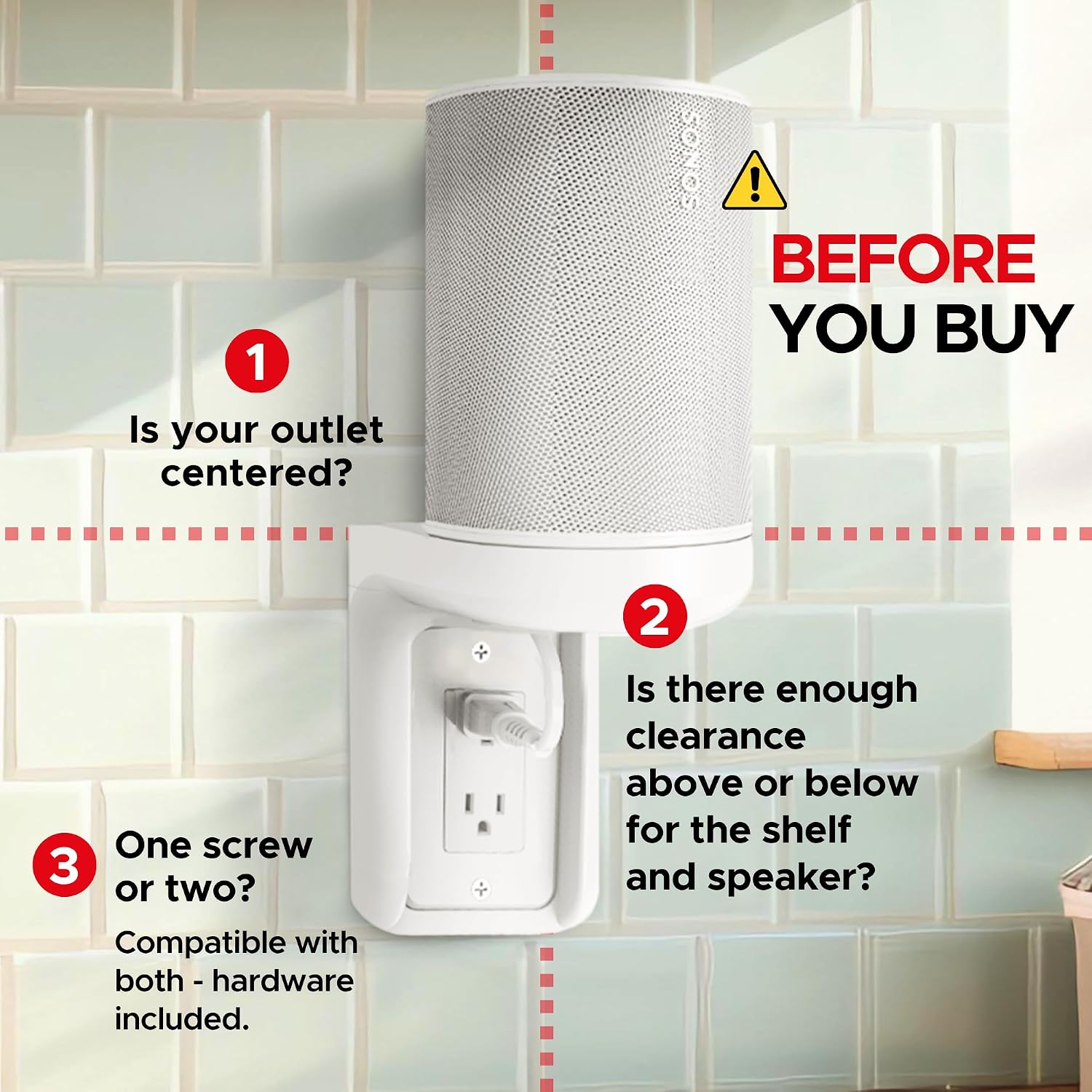 Birchmont ERA100 Shelf Wall Outlet AC, White, Plug Mount Organizer, Single