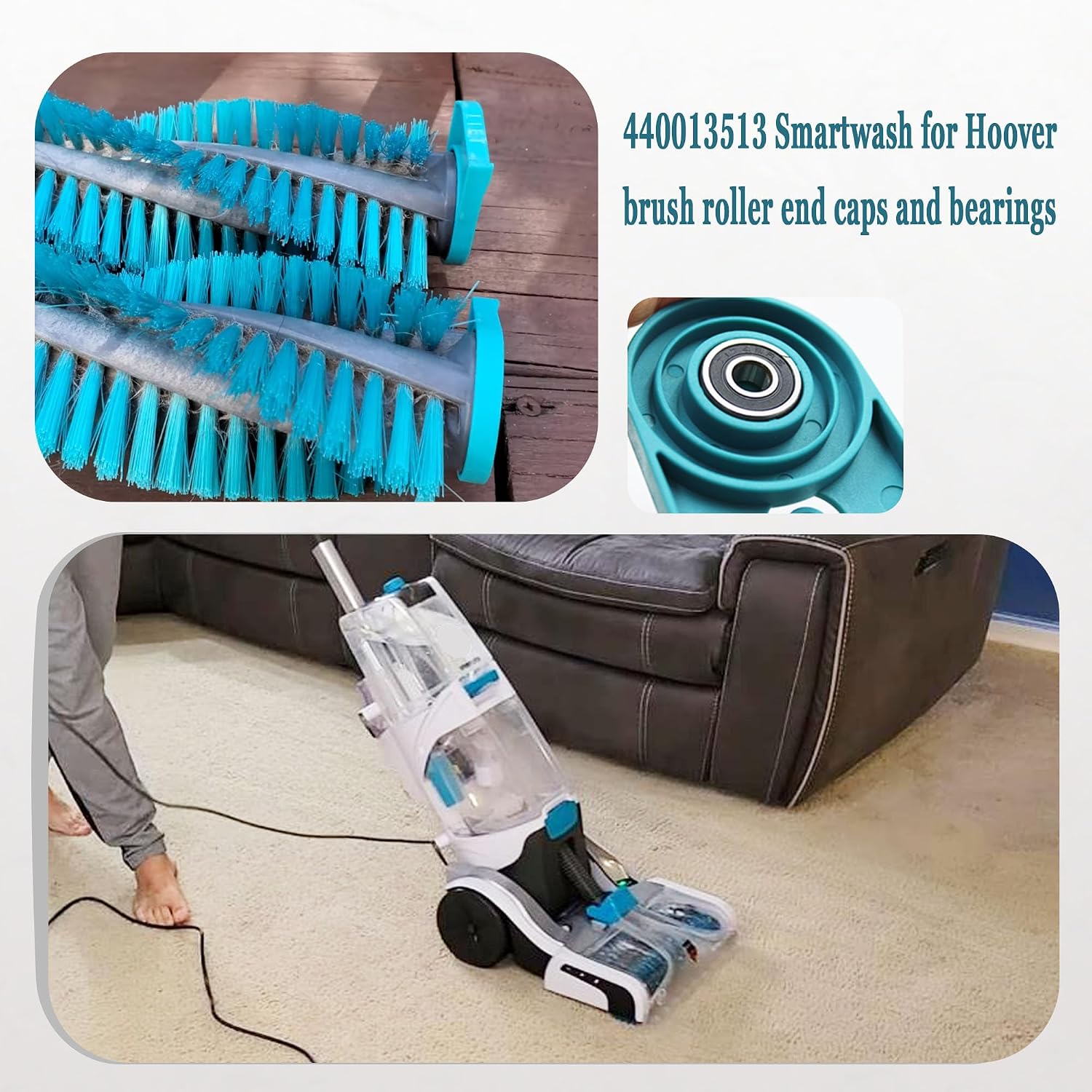Birchmont 440013513 Brushroll End Cap & Bearing for Hoover Smartwash Pet Cleaner 2pcs, 1.23 ounces