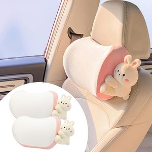 Aldernest Car Headrest Pillow 2PCS Bear or Bunny Car Seat Neck Pillow Car Decor Memory Foam Neck Support Cushions for Comfortable Driving