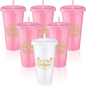Aldernest Birthday Squad Tumblers 24 oz Party, White, Pink, 6 Pcs, 0.44 kg, 6.89 x 3.94 x 2.36 inches