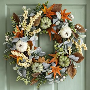 VelloHome Fall Wreath for Front Door 20 Inch Autumn Wreath, 1.1 pounds, Green White