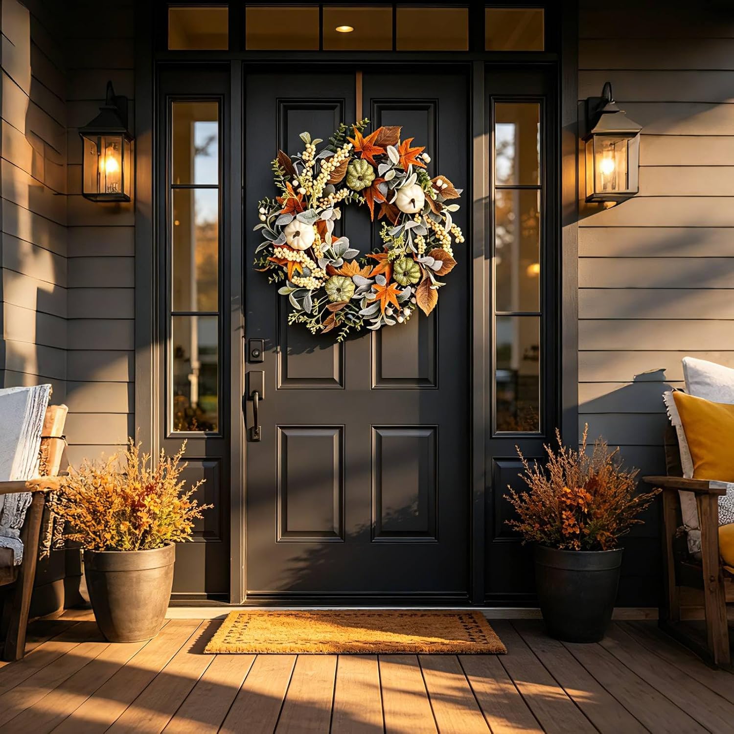 VelloHome Fall Wreath for Front Door 20 Inch Autumn Wreath, 1.1 pounds, Green White