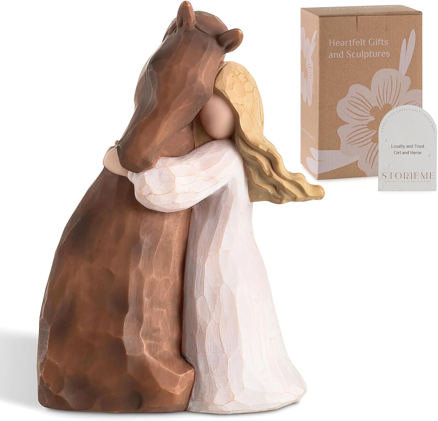 Ashenby Girl Embracing Horses Figurines, Horse Gifts for Women Teen Girls, 0.32 kg