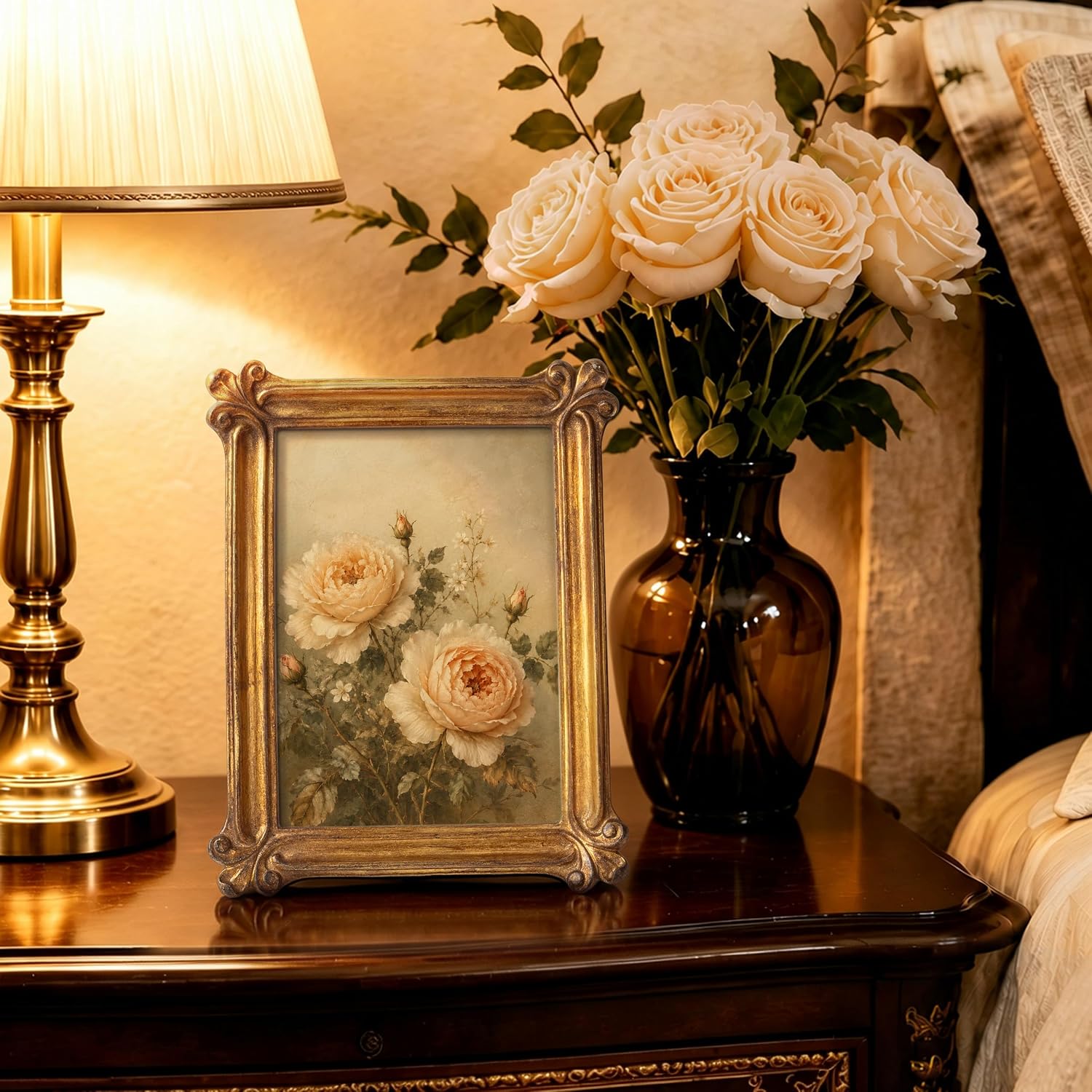 Aldernest Vintage Picture Frame 5x7 Inch, Luxury Antique Photo Frames with Glass Front, Distressed Dark Bronze