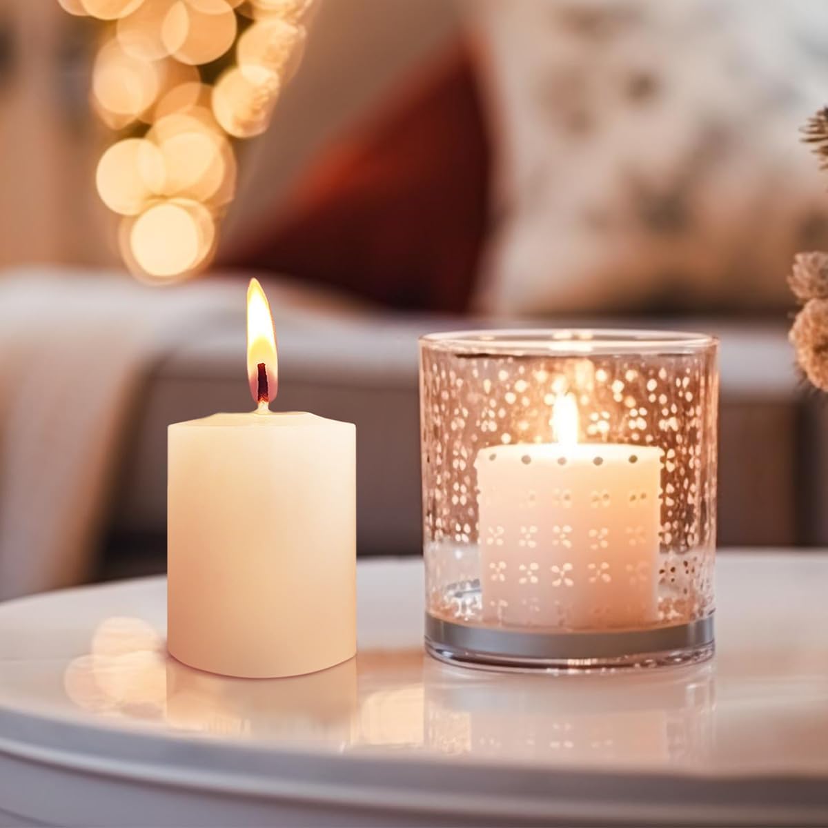 Aldernest White Votive Candles Long Burn Time Unscented Candles Votives Bulk Pack of 24 Small Pillar Candles, 2.2 pounds