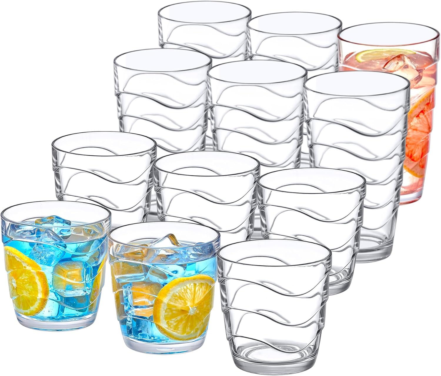 Barleyfield Wavely - 14-Ounce and 20-Ounce Plastic Tumblers, 3.4 pounds, Clear, 12 Count