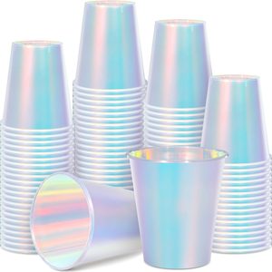 Aldernest 50 Pcs Frosted Iridescent Plastic Cups 12oz, 1.5 pounds