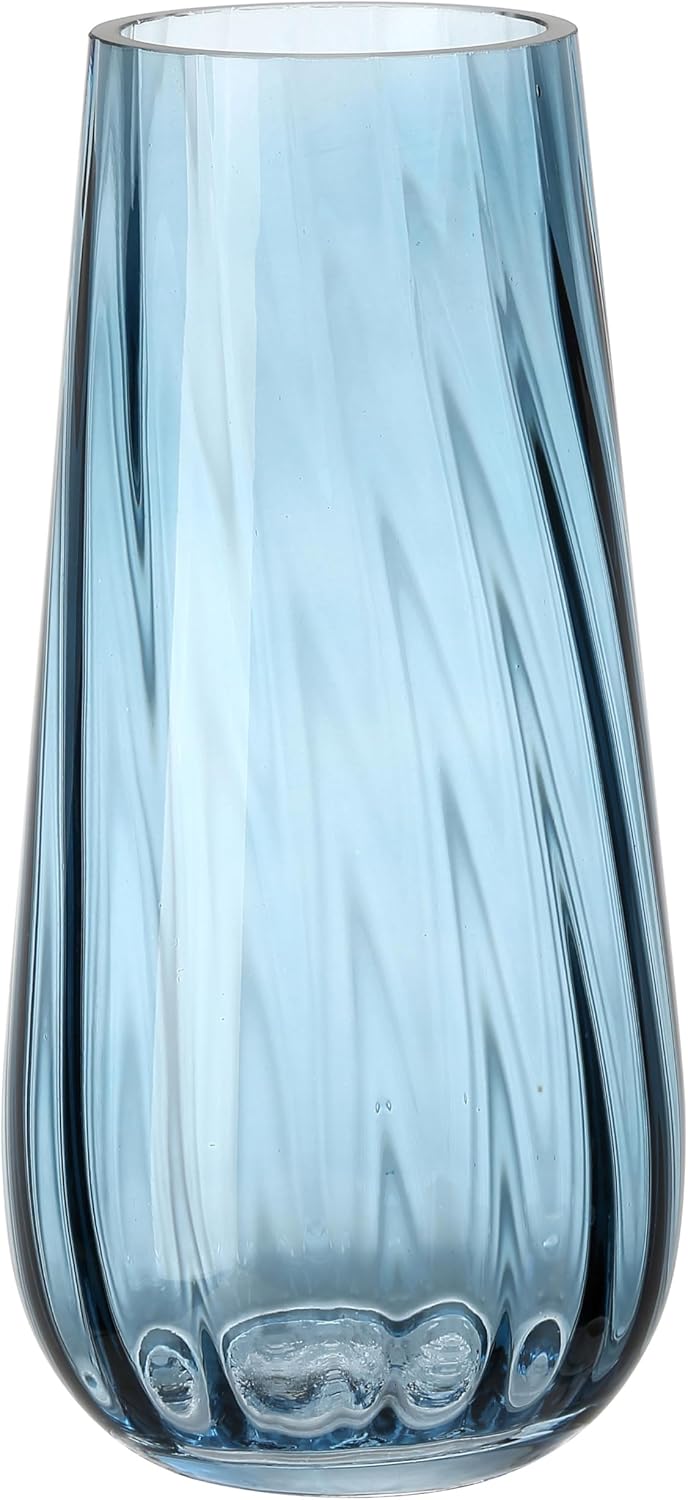 Aldernest Modern Large Glass Vase H-9.8" Blue Vases for Flowers