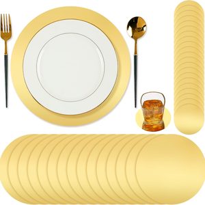 Ashenby 100 Pcs Gold Round Placemats 13" Disposable Paper Chargers Plates, approx. 12.99 inches