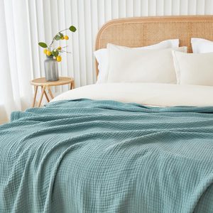 Aldernest 4 Layer Muslin Cotton Blanket Adults Coverlet, King, Teal, King(108"x90")