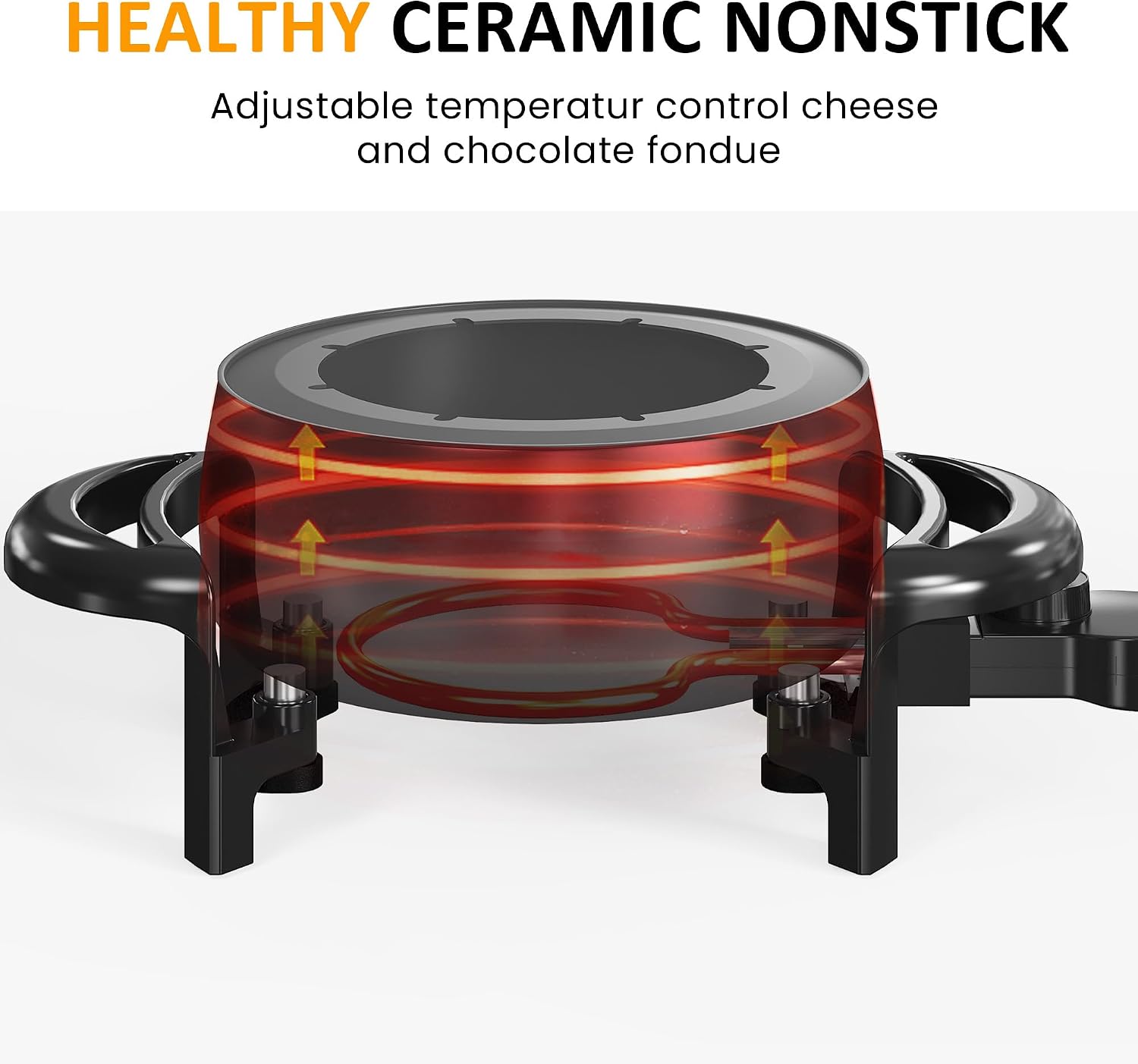 Ashenby 3 Quart Electric Fondue Pot Set for Melting Chocolate Cheese with Adjustable Temperature Control and 8 Color-Coded Forks