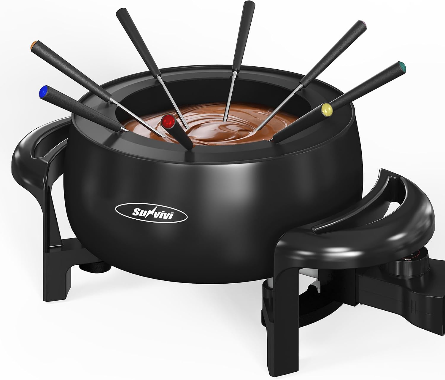 Ashenby 3 Quart Electric Fondue Pot Set for Melting Chocolate Cheese with Adjustable Temperature Control and 8 Color-Coded Forks