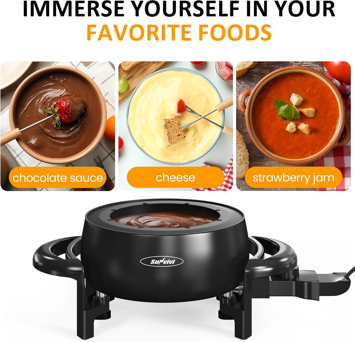 Ashenby 3 Quart Electric Fondue Pot Set for Melting Chocolate Cheese with Adjustable Temperature Control and 8 Color-Coded Forks