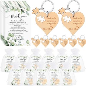 Birchmont 50 Sets Wedding Favors for Guests, Wood Heart Puzzle Keychains, Natural