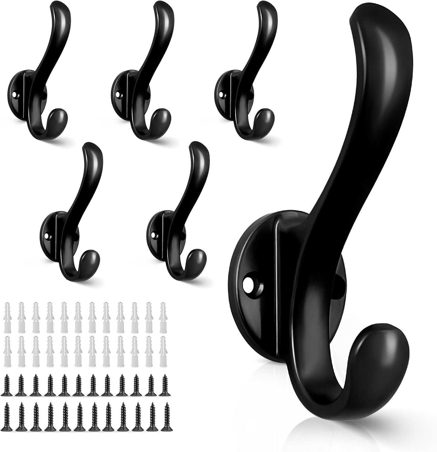 Rowanmere 6 Pack Coat Hooks Wall Mount Heavy Duty Utility Retro Double Hooks for Hanging Coats,Hat, Towel, Key, Robe, Scarf, Bag, Cap, 0.39 kg