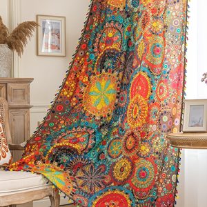 Aldernest Boho Curtains Geometric Light Filtering Semi-Blackout Window Curtains 84 Inches Long Rod Pocket Drapes for Living Room 2 Panels-Dot Colorful