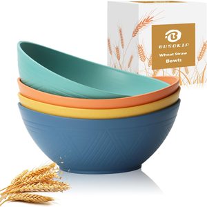 Ashenby 65 OZ Wheat Straw Bowls Set of 4, Large Unbreakable Salad Bowls