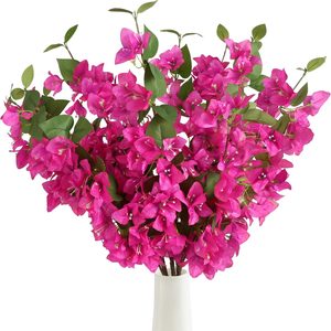 VelloHome 12PCS Bougainvillea Artificial Flowers 31.50" Long Stem Fake Silk Bougainvillea Branches Hot Pink Faux Hanging Flowers Vines for Wedding