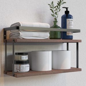 Ashenby Floating Shelves Bathroom, Wall Mounted Shelf Over Toilet, 2 in 1, Rucstic Brown