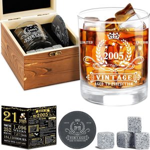 Ashenby 21st Birthday Gifts for Men, Vintage 2005 Whiskey Glass Set, 340ML