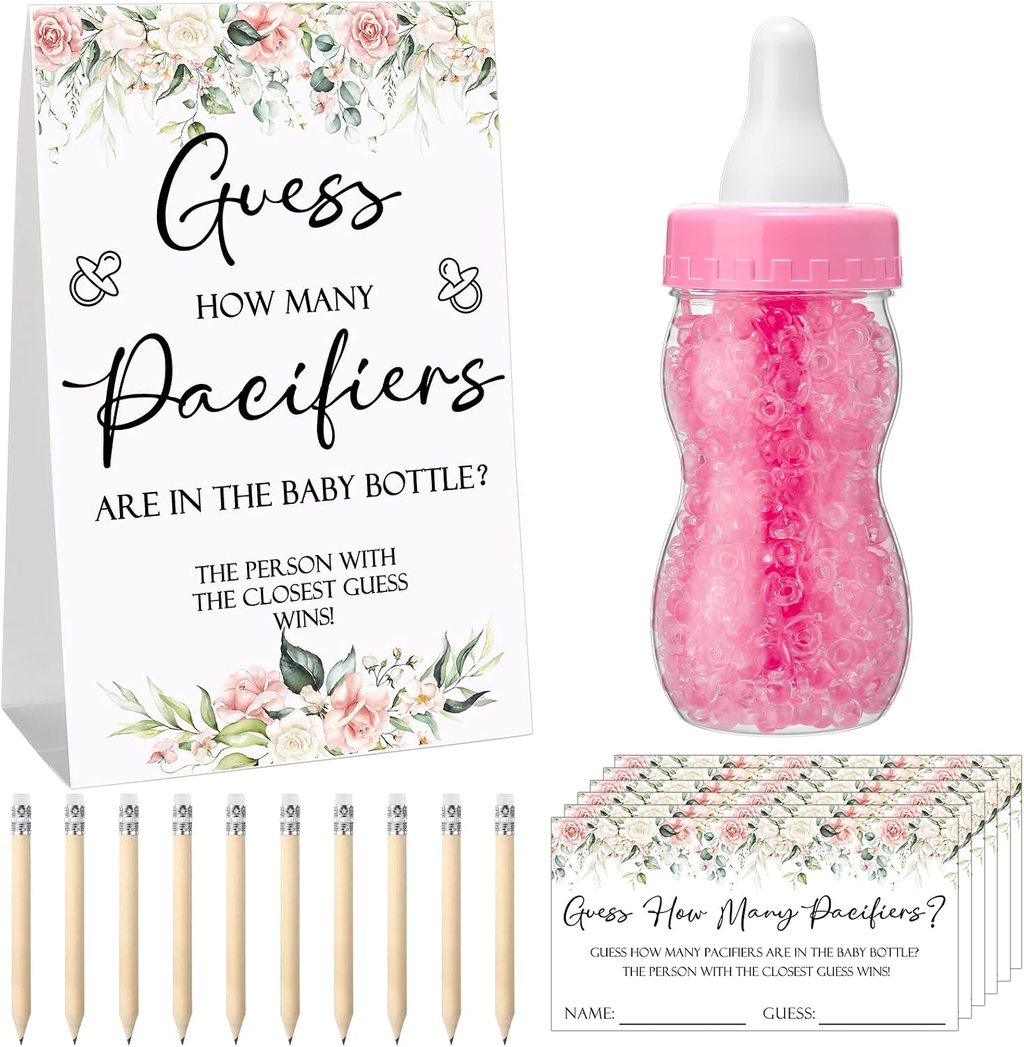 Birchmont 512 Pcs Baby Shower Game Guess Pacifiers Sign, Pink, Flower