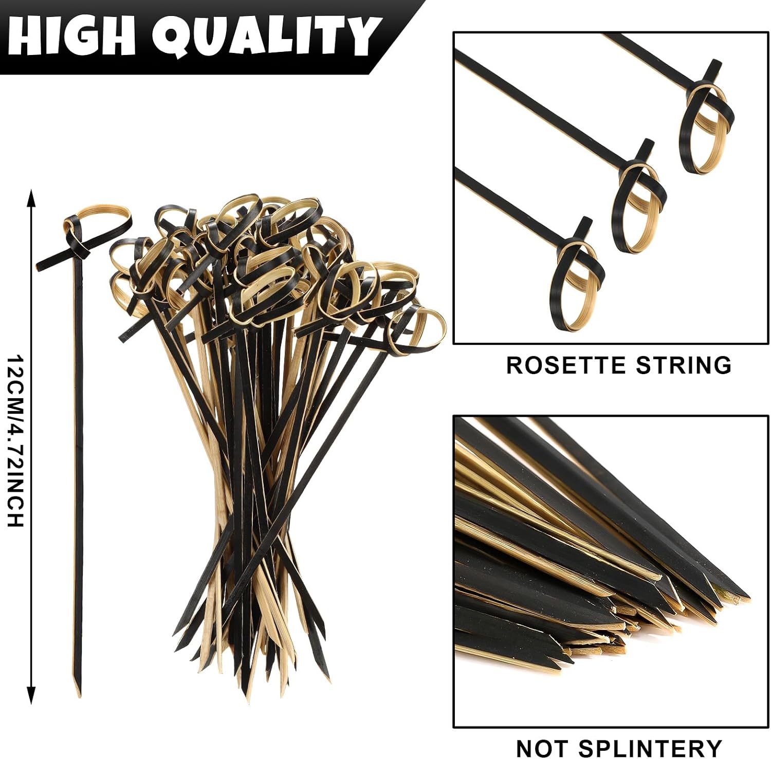 Aldernest 1000 Pcs Bamboo Cocktail Picks 4.72 Inch Bamboo Skewers, Black, 1.3 pounds