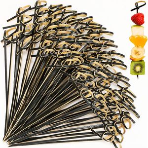 Aldernest 1000 Pcs Bamboo Cocktail Picks 4.72 Inch Bamboo Skewers, Black, 1.3 pounds