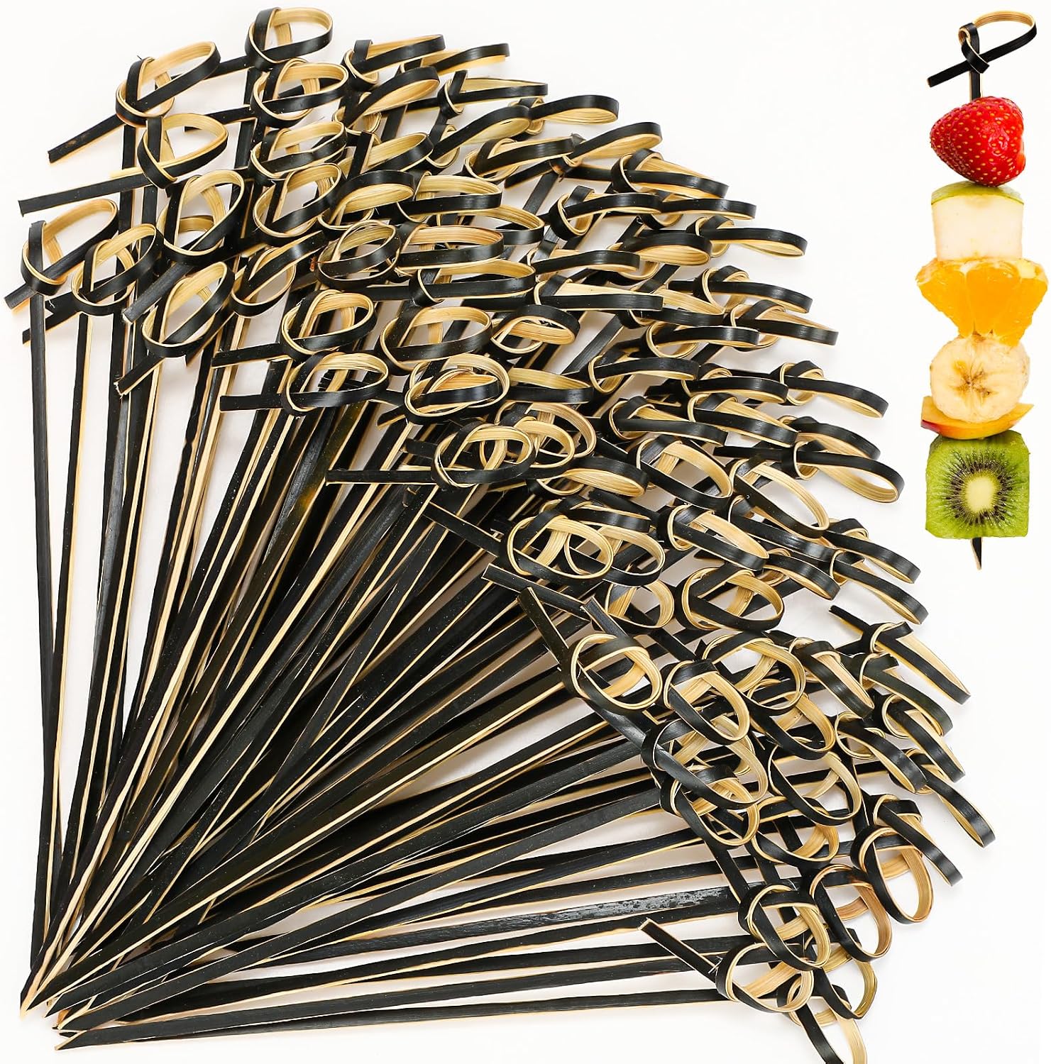 Aldernest 1000 Pcs Bamboo Cocktail Picks 4.72 Inch Bamboo Skewers, Black, 1.3 pounds