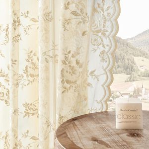 Ashenby Beige Lace Curtains 84 Inches Long Victorian Floral Sheer Curtains for Living Room Bedroom Decor Drapes Rod Pocket Light Filtering French