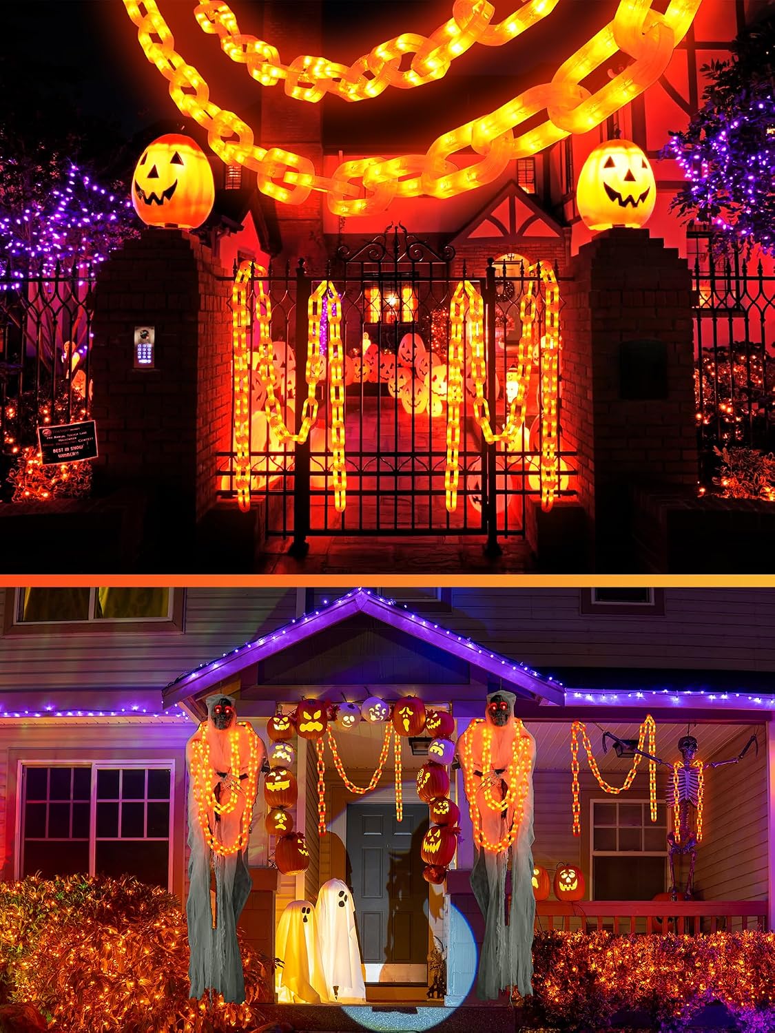 LumeraHome Solar Halloween Chain Lights - 10 FT 160 LED Orange Light-Up 8 Modes Memory, 0.95 kg